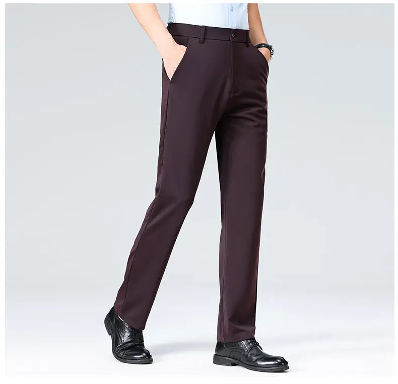 Men's Stretchy Casual Business Pants Spring Summer Breathable Full Length Home Work Trousers