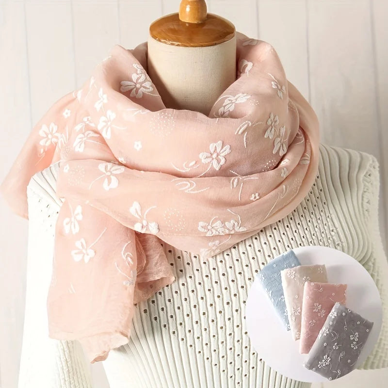 Title: Elegant Floral Viscose Cotton Scarf - Fashion Accessory