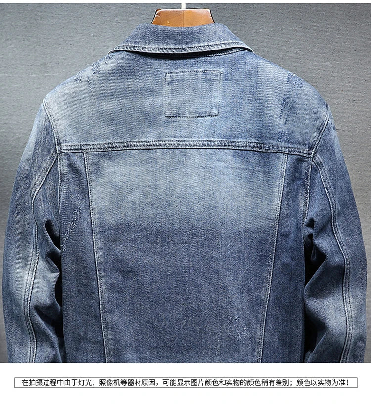NoEnName_Null Men's Casual Denim Jacket - Spring/Autumn Lightweight Outerwear