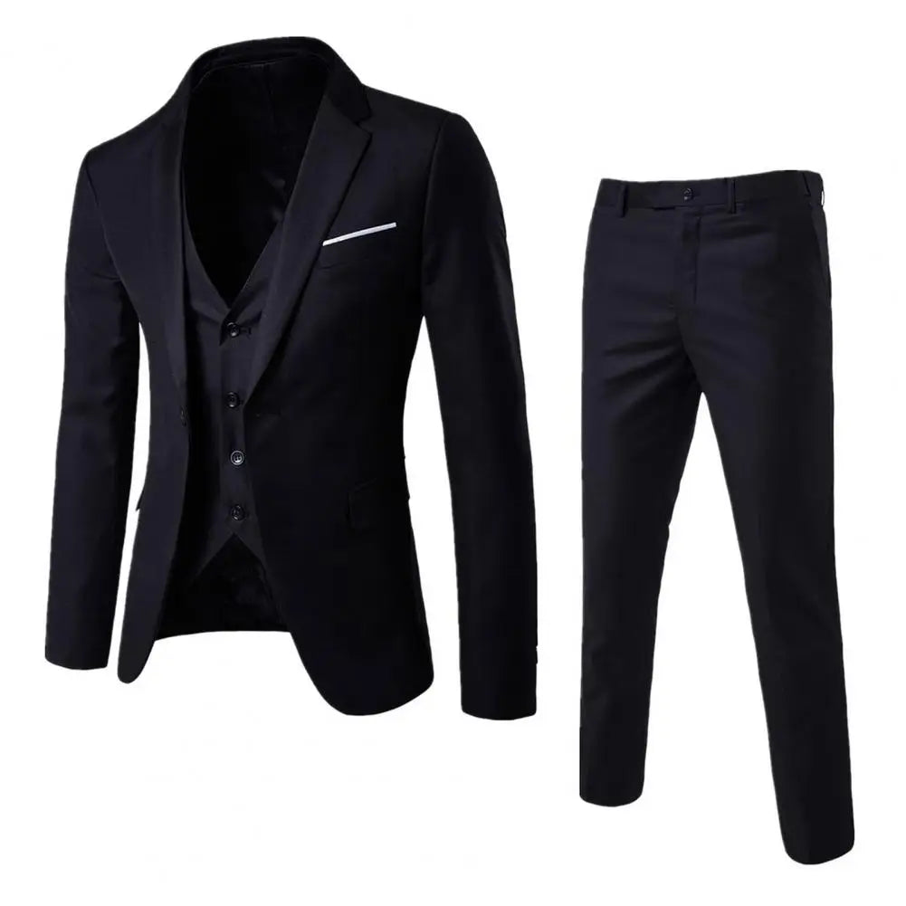 NoEnName_Null Men's Formal Suit - Cotton &amp; Polyester Blend, Straight Fit, Single Breasted