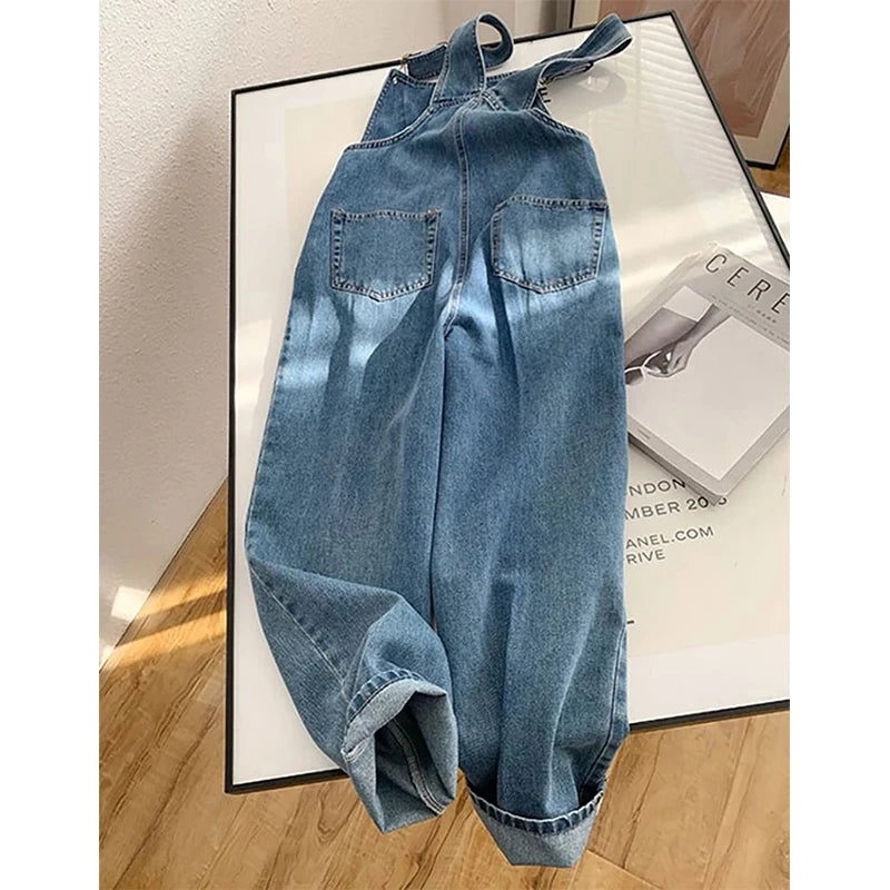 MEXZT Jumpsuits  Denim Overalls Vintage Loose Casual Wide Leg Jeans