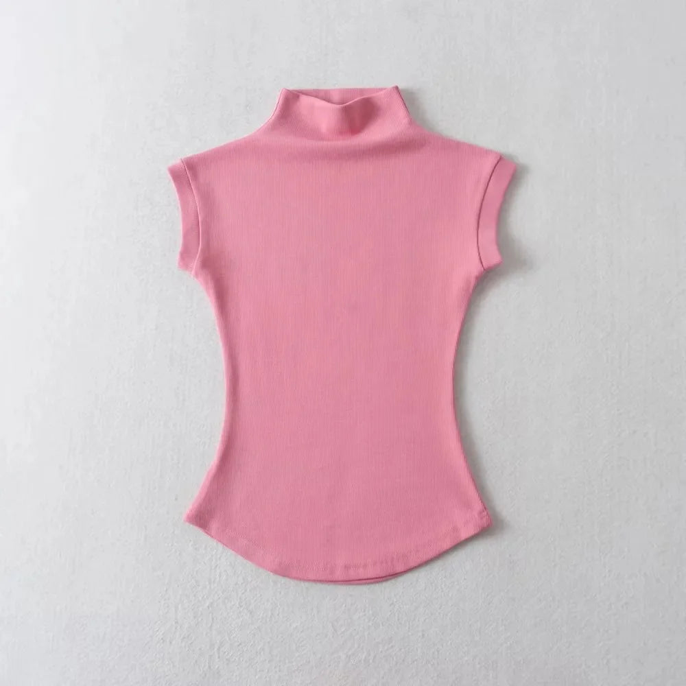 Women's Sleeveless Turtleneck Slim Fit Knit Top Summer 2024 by TODOBLACK
