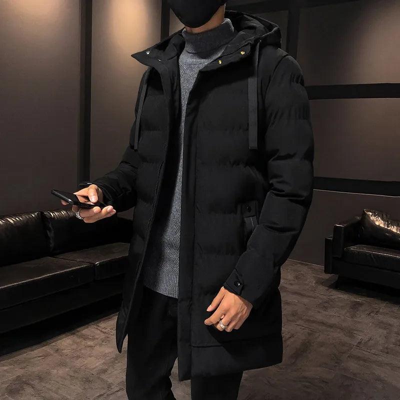 Winter Jacket Mid-Length Hooded Padded Men Coat