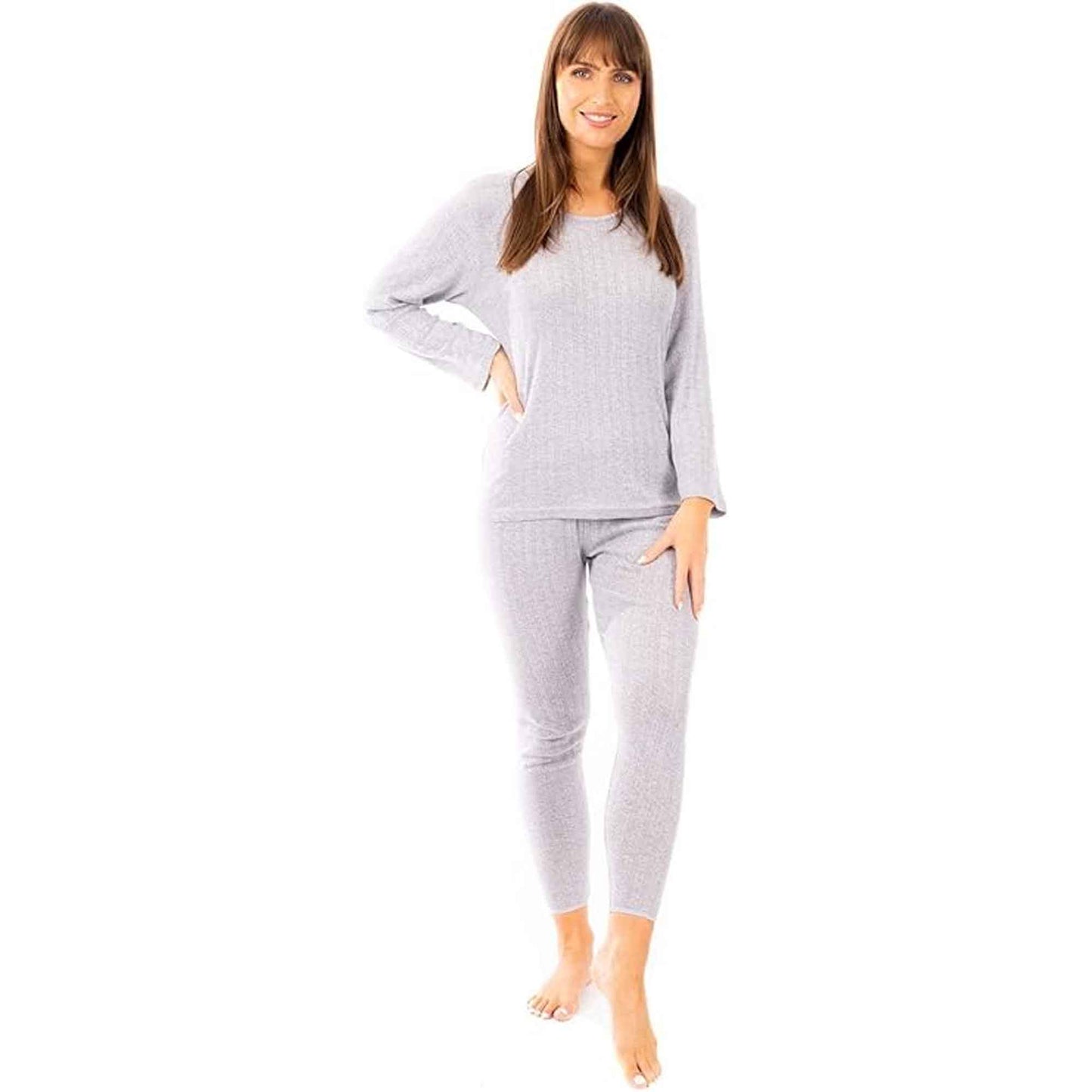 Women's Thermal Long Sleeve Top and Long Jane Pants Set Winter Base Layers Warm Insulating Cotton Rich Fabric Sizes S to XXL Multiple Colours by Daisy Dreamer